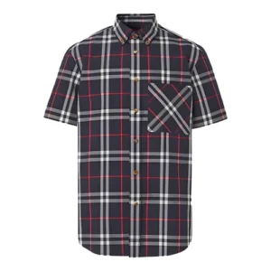 Áo Sơ Mi Nam Burberry Short-Sleeve Shirt Kẻ Xanh Navy